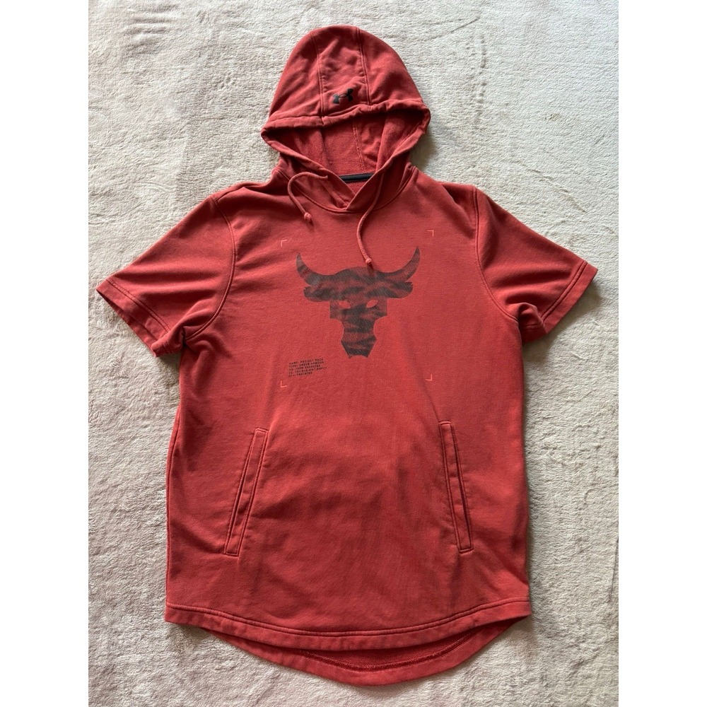 Under Armour Men's Project Rock Terry Short Sleeve Hoodie Rusty Orange Size M‎